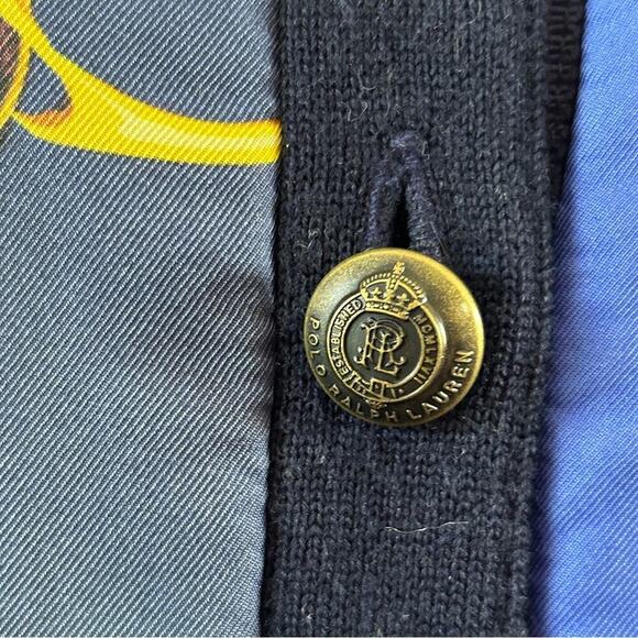 Polo Ralph Lauren Equestrian Themed Buttoned Wool & Silk Cardigan in Navy Small - Picture 12 of 16